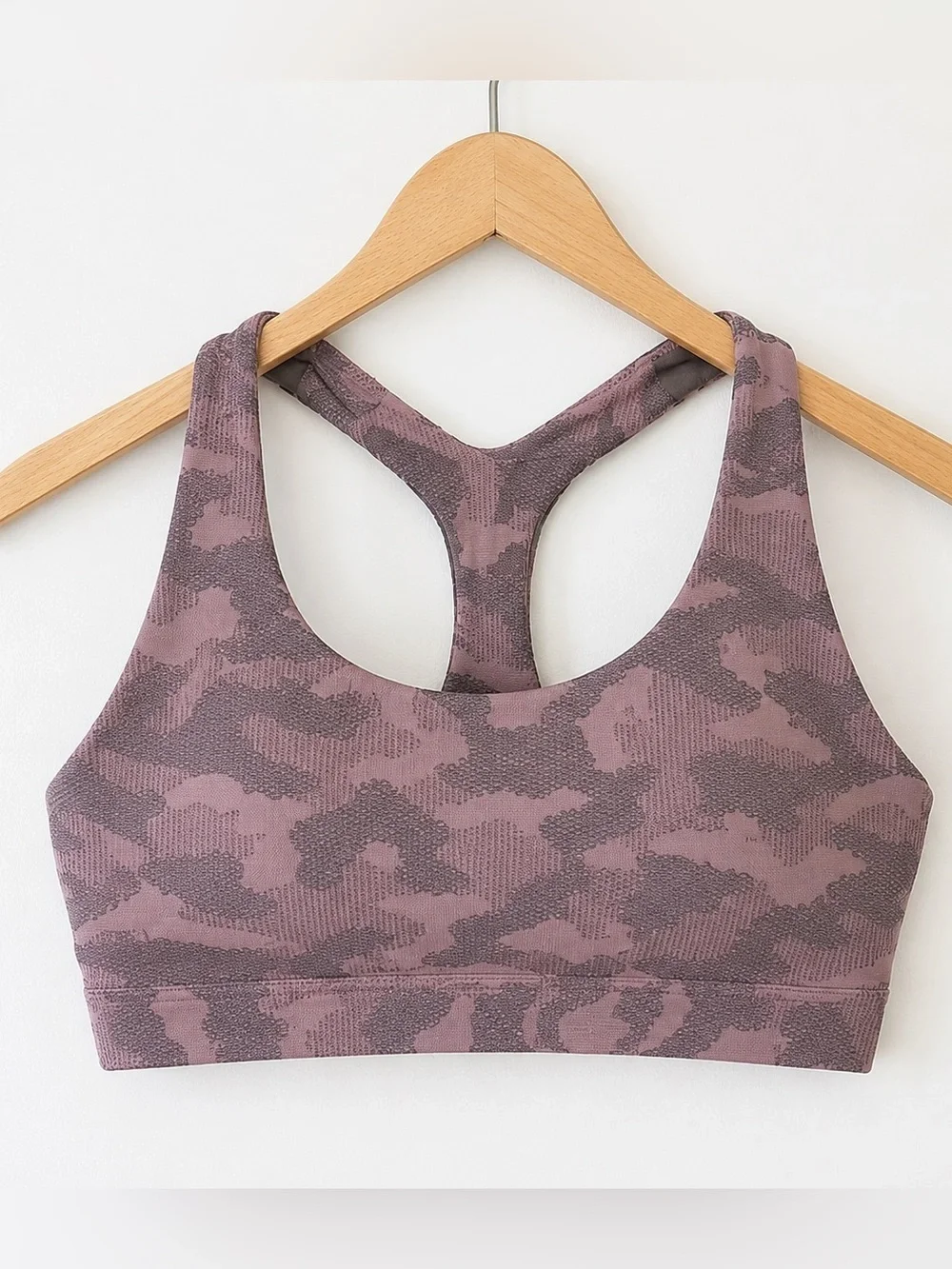 Athleta Camo Jacquard Racerback Sports Bra Mauve Medium